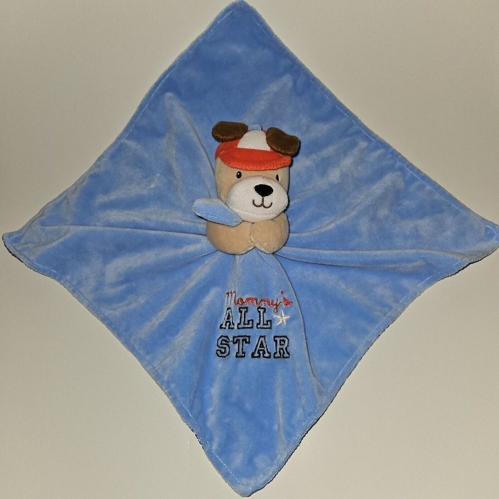 Okie Dokie Mommy's All Star Puppy Dog Lovey Rattle Plush Blue Brown Baby Toy